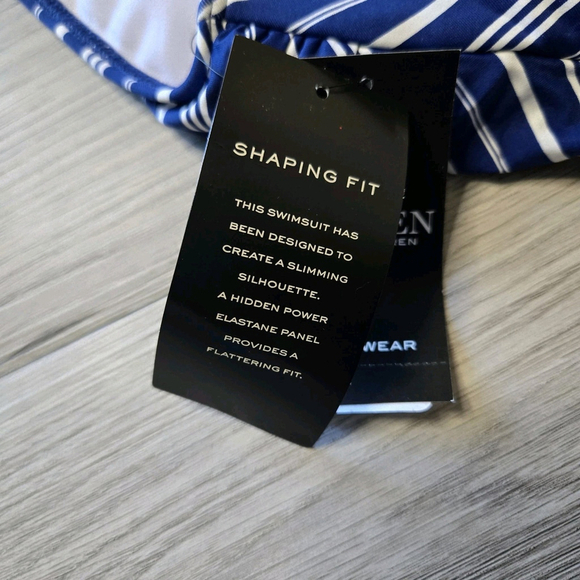 Lauren Ralph Lauren Striped One Shoulder One-Piece Swimsuit Blue 6 NWT Shaping - Picture 6 of 10